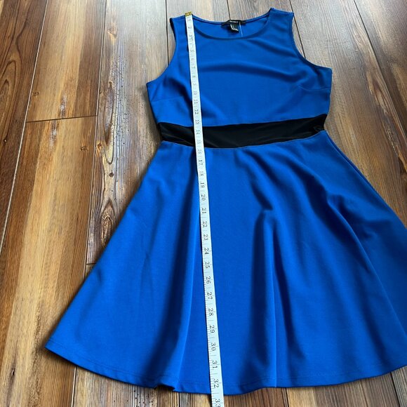 NWT Forever 21 Royal Blue Sleeveless Mini Dress -Black Net Insert at Waist Sz S - Picture 6 of 6